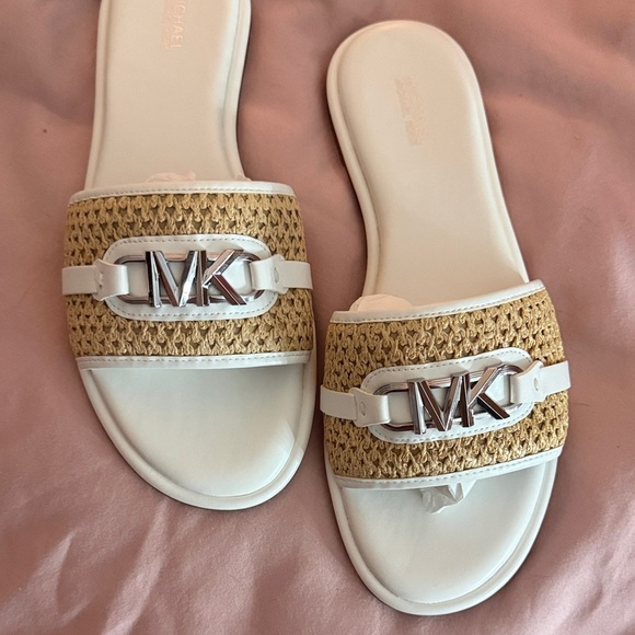 Michael Kors Shoes - Michael Kors Cream and Tan Slide Sandals